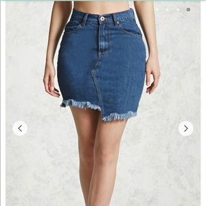 Asymmetrical Frayed Denim Skirt